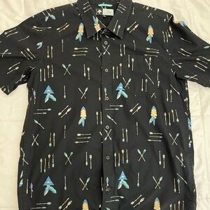 Lrg Black and Blue Casual Button Down Shirt with Geometric Pattern
